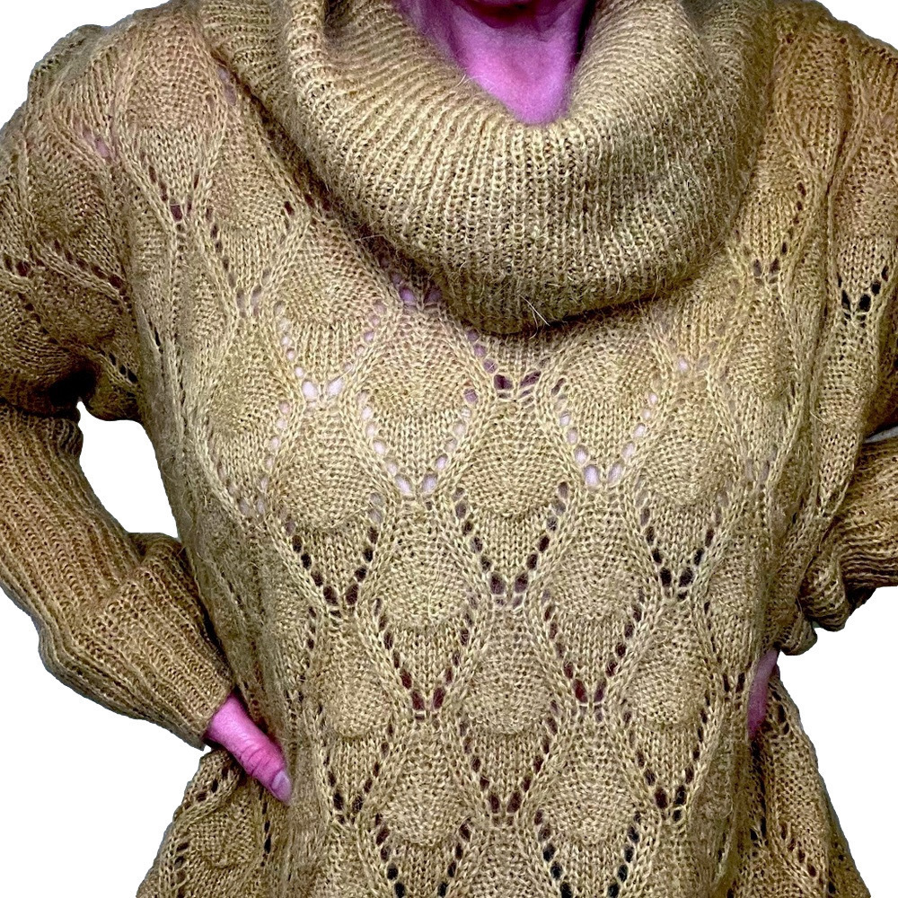 ANTHROPOLOGIE Elsamanda Sweater Italian Mohair Blend Open Knit Cowl Neck Straw M - Picture 3 of 10